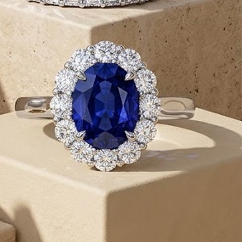 The Brunswick — oval sapphire engagement ring with diamond halo in platinum