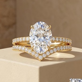 The Fitzroy — oval diamond engagement ring on a pavé band with contoured wedding band